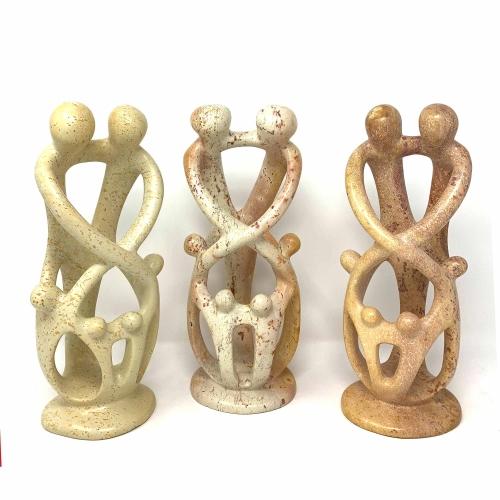 Natural 8" Soapstone Sculpture; 2 Adults, 4 Children