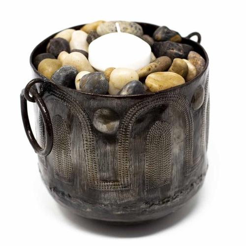 Hammered Metal Container with Round Handles - Croix des Bouquets