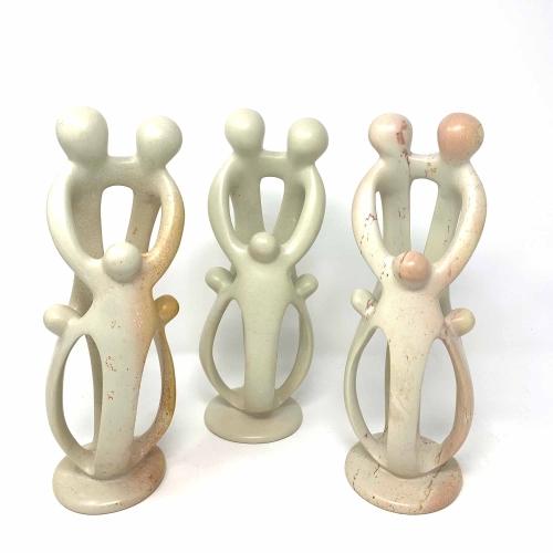 Natural 8" Soapstone Sculpture; 2 Adults, 3 Children