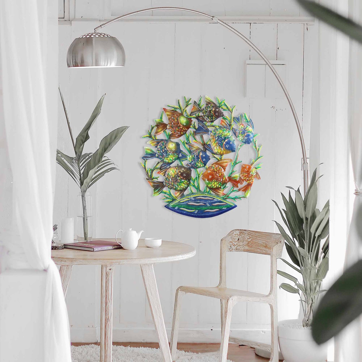 Painted School of Fish Steel Drum Wall Art, 24" - Croix des Bouquets