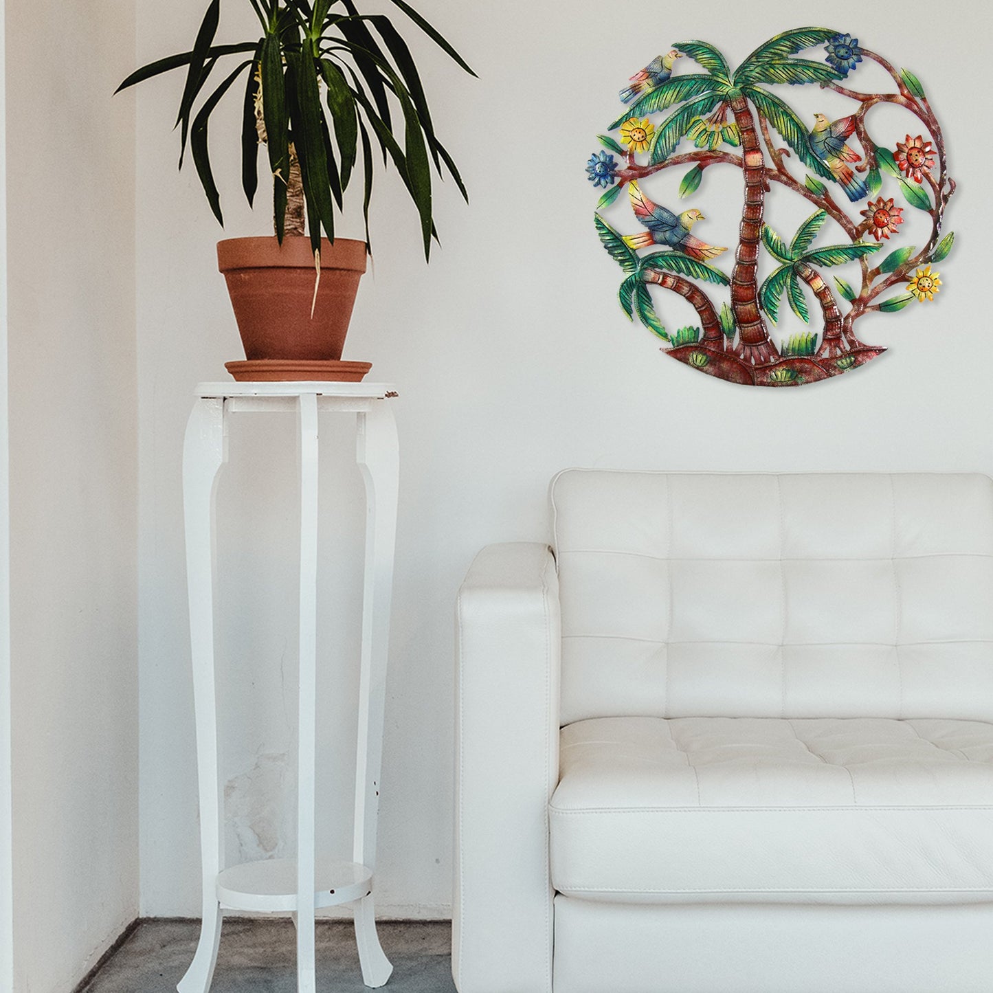 Colorful Palm Trees Hand Painted Steel Drum Wall Art, 24" - Croix des Bouquets