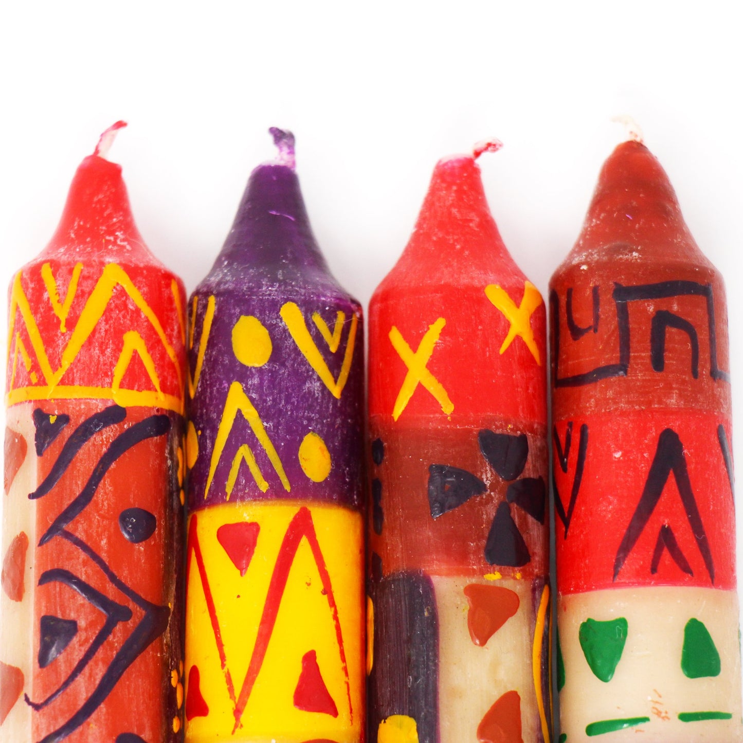 Hand-Painted 4" Dinner or Shabbat Candles, Set of 4 (Indabuko Design)