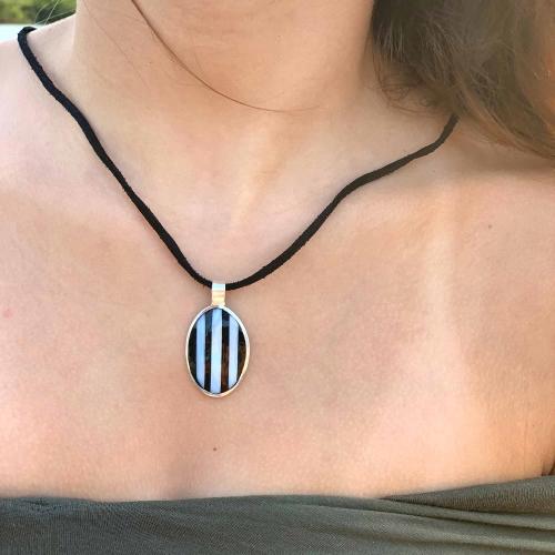Alabalone and Black Stripe Pendant; Necklace Charm