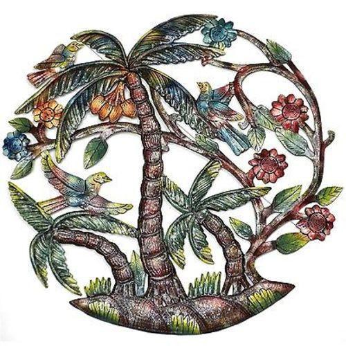 Colorful Palm Trees Hand Painted Steel Drum Wall Art, 24" - Croix des Bouquets