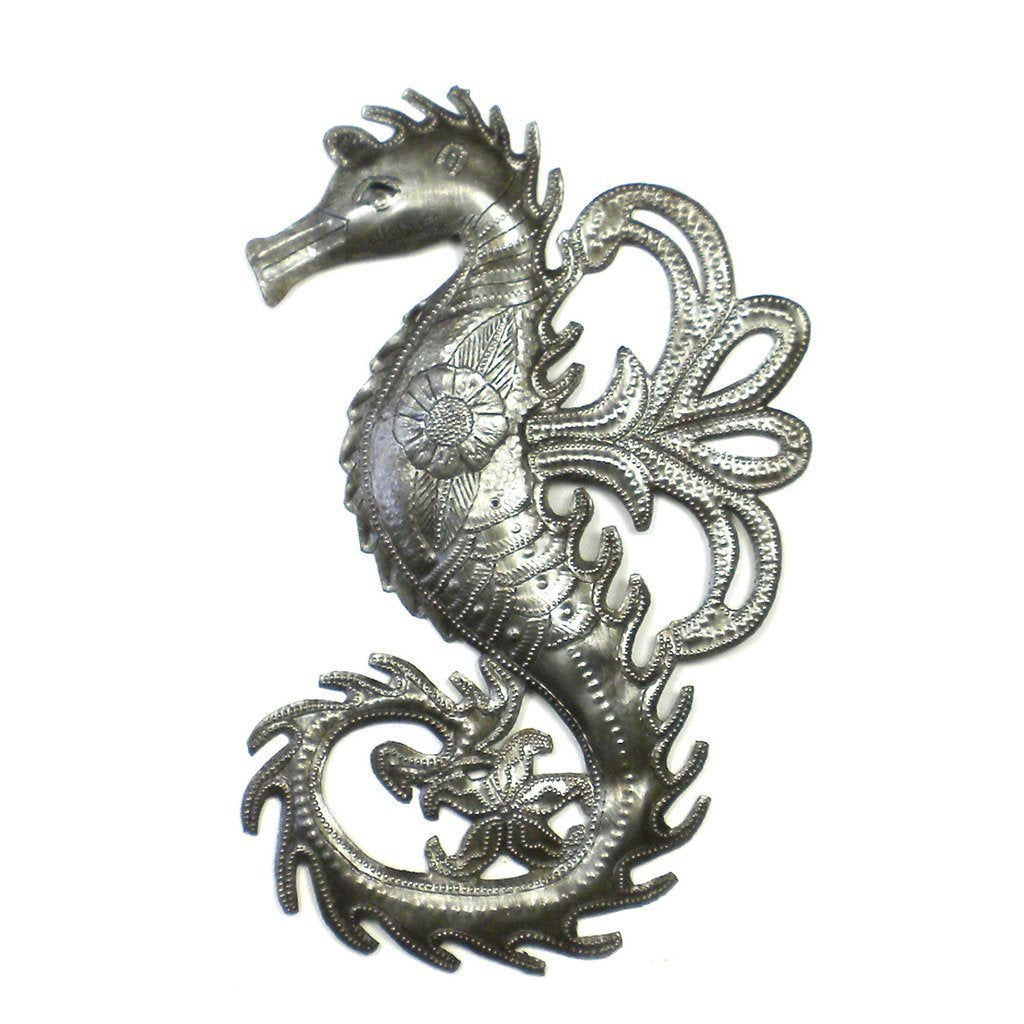 Seahorse Metal Steel Drum Wall Art, 12" x 8" - Croix des Bouquets