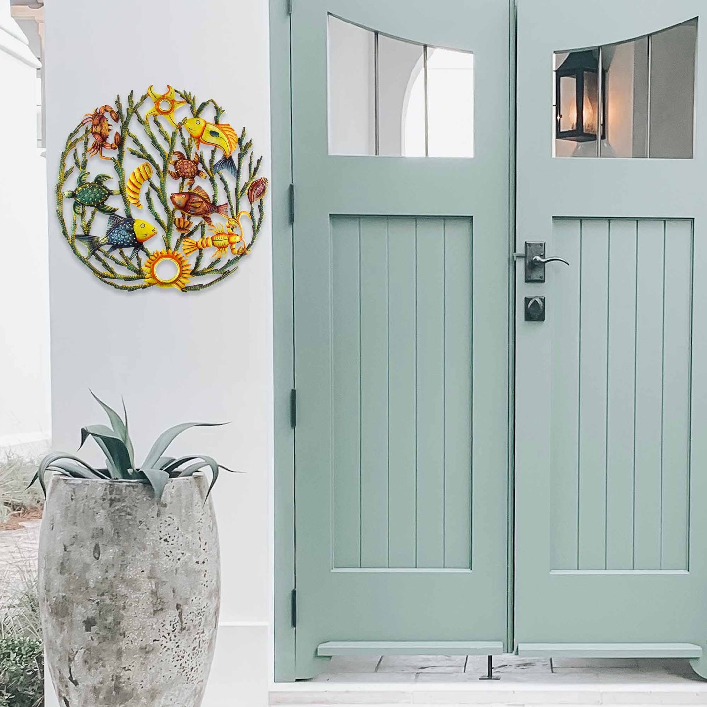 Painted Sea Life Steel Drum Wall Art, 24" - Croix des Bouquets