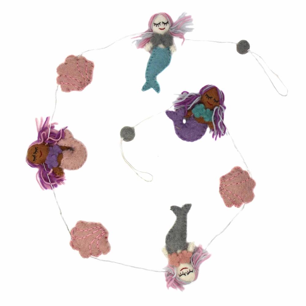 Mermaids in Color Felt Garland - Global Groove