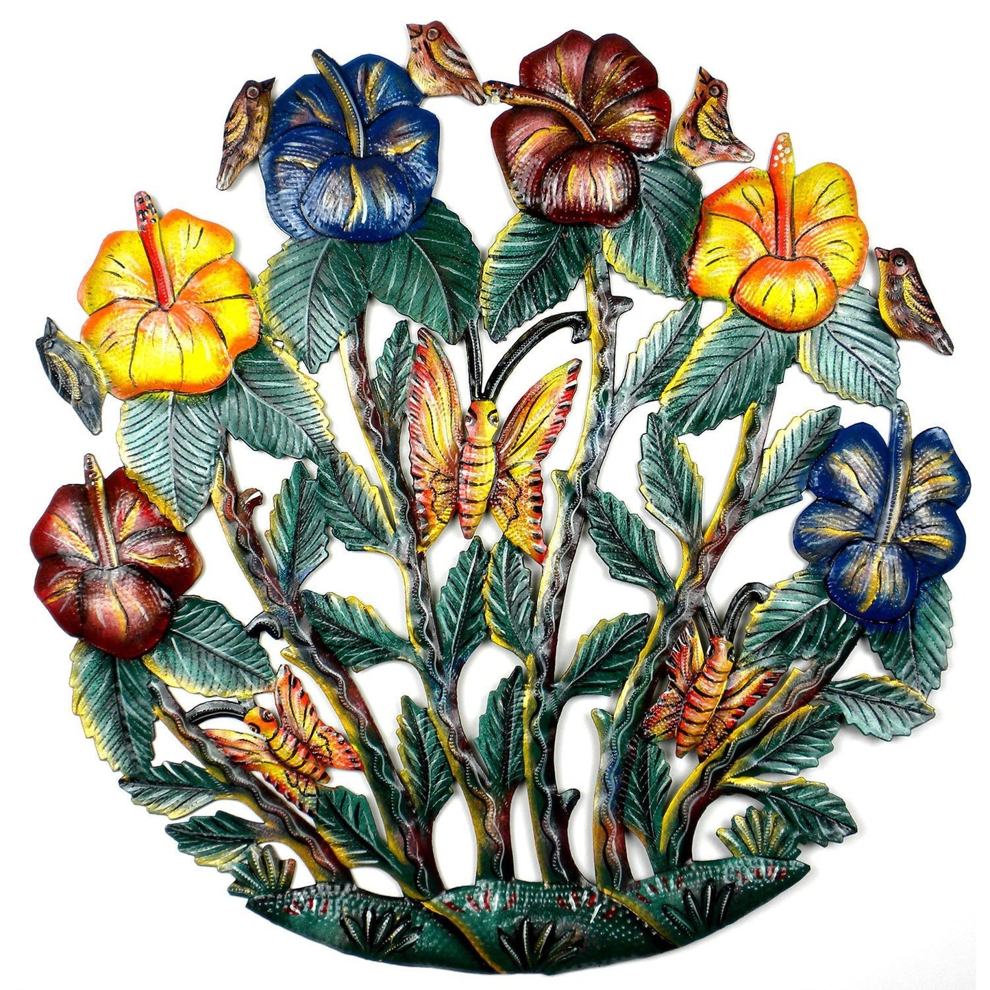 Painted Flower Garden Steel Drum Wall Art, 24" - Croix des Bouquets