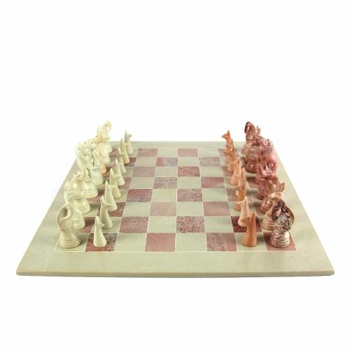 Natural Soapstone Animal Chess Set; 15" Board