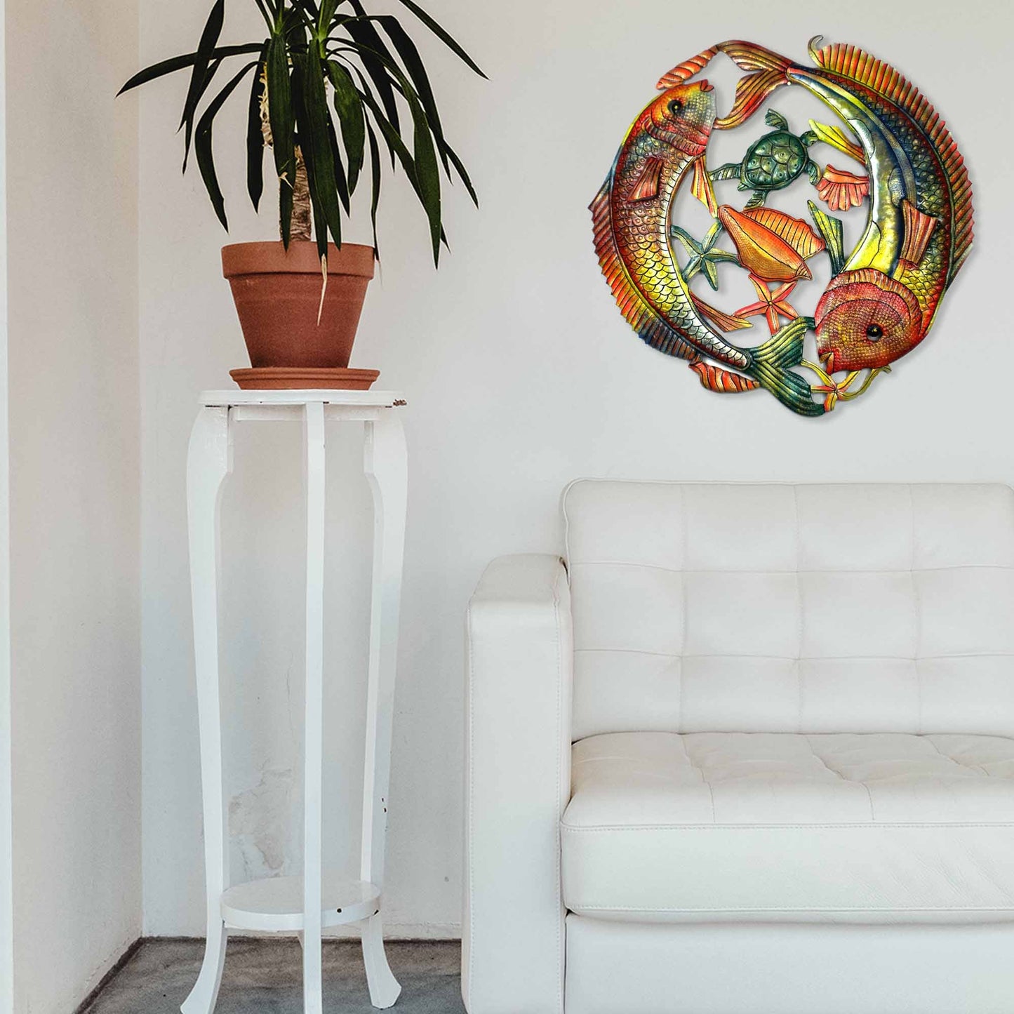 Two Fish Jumping Steel Drum Wall Art, 24" - Croix des Bouquets