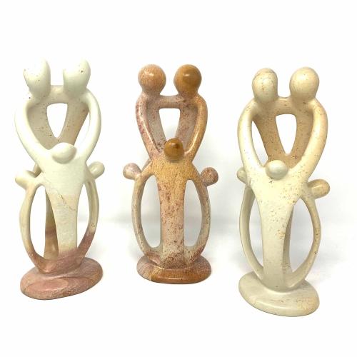 Natural 8" Soapstone Sculpture; 2 Adults, 3 Children
