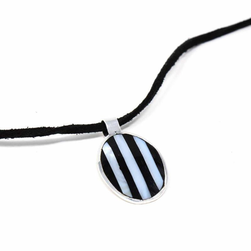 Alabalone and Black Stripe Pendant; Necklace Charm