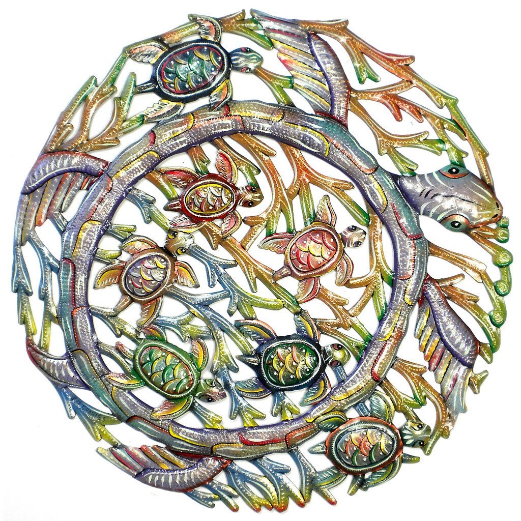 Sea Turtle Metal Steel Drum Wall Art, 24" - Croix des Bouquets