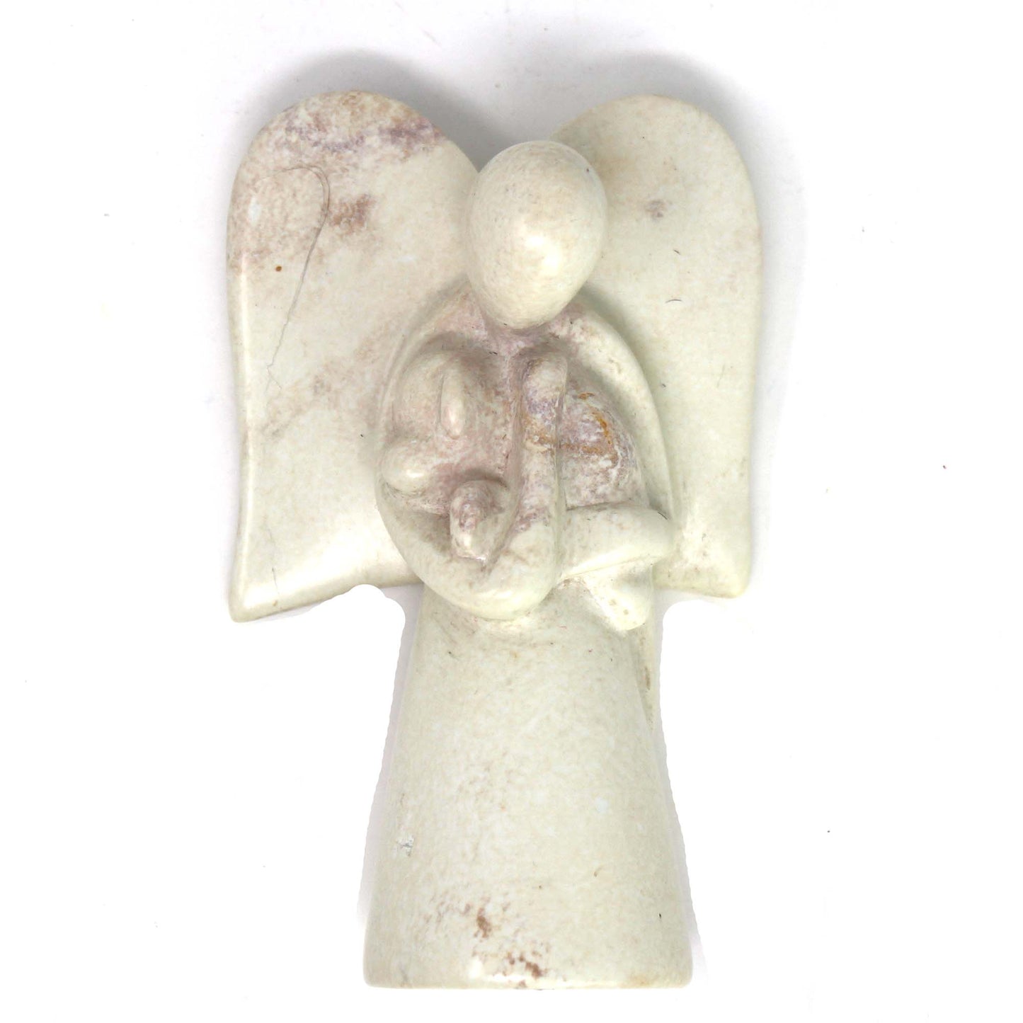 Natural Soapstone Angel Holding Dog; 5"