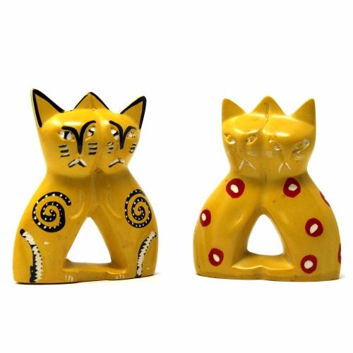 Soapstone Love Cats Sculpture; Yellow, 4"