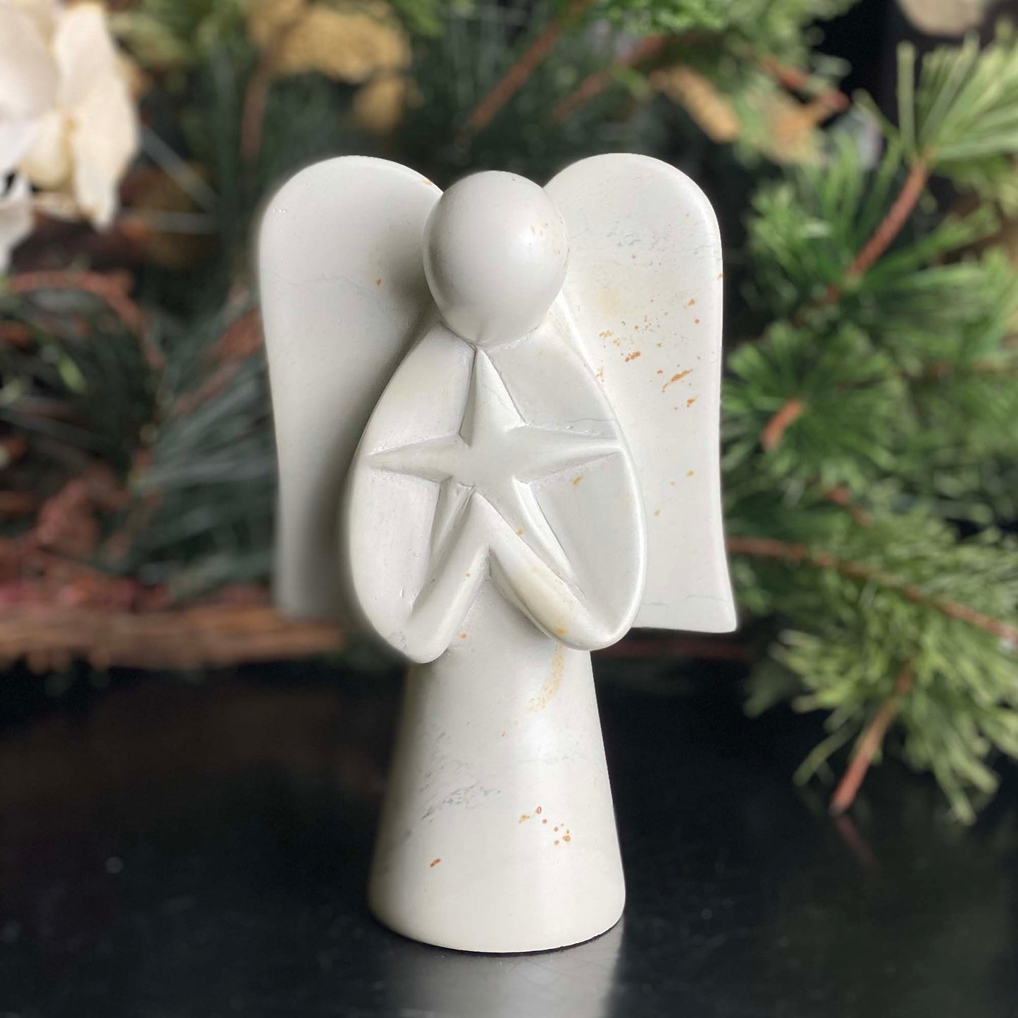 Natural Soapstone Angel Holding Star; 5"