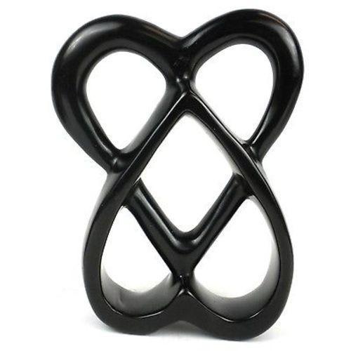 Natural Soapstone Connected Hearts; Black 8"