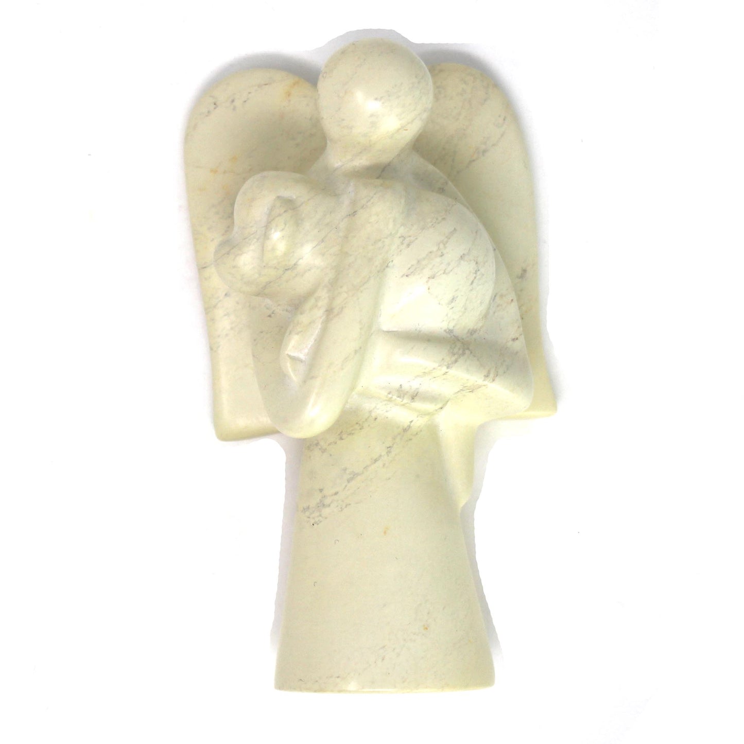 Natural Soapstone Angel Holding Dog; 5"
