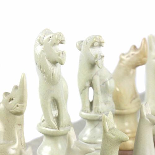 Natural Soapstone Animal Chess Set; 15" Board