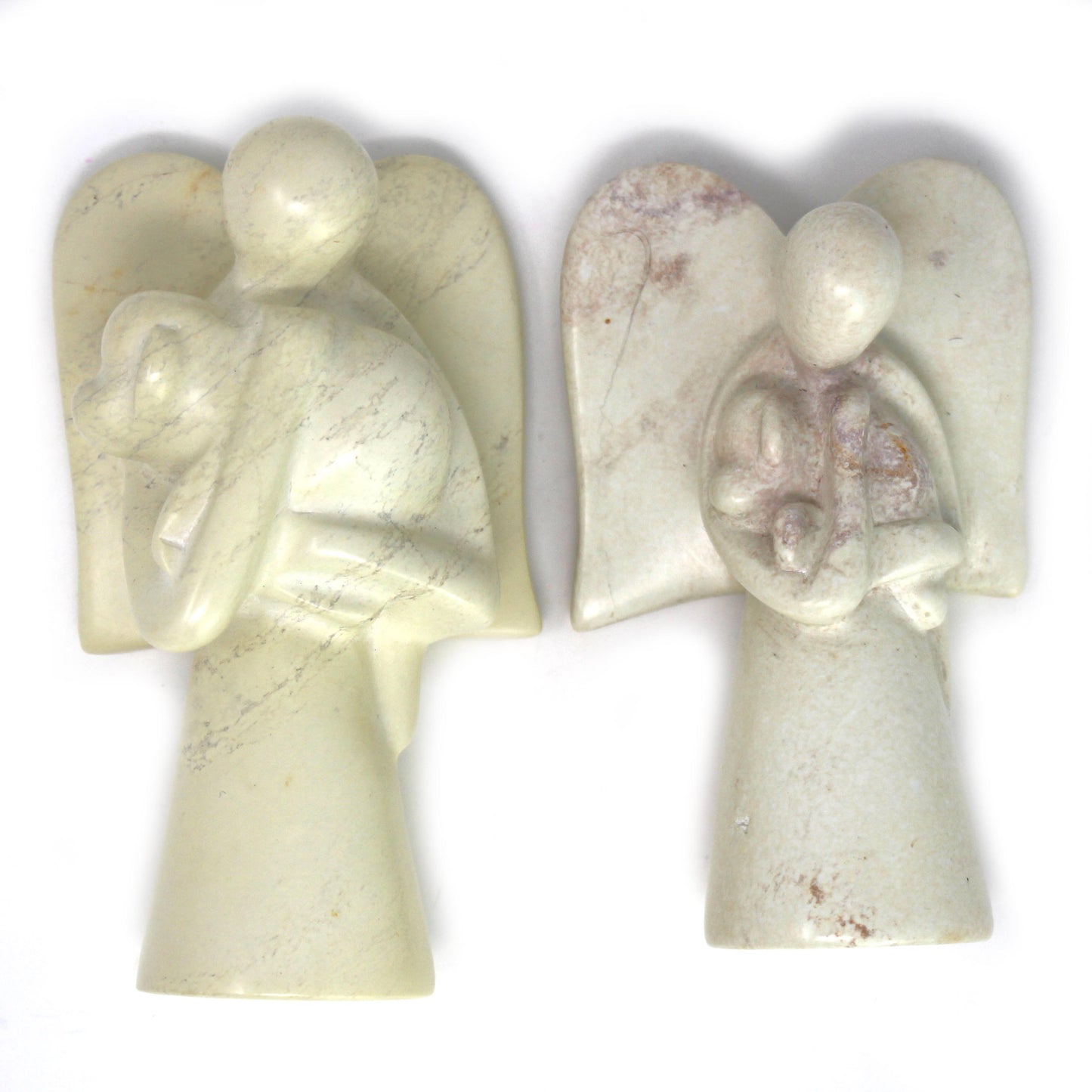 Natural Soapstone Angel Holding Dog; 5"