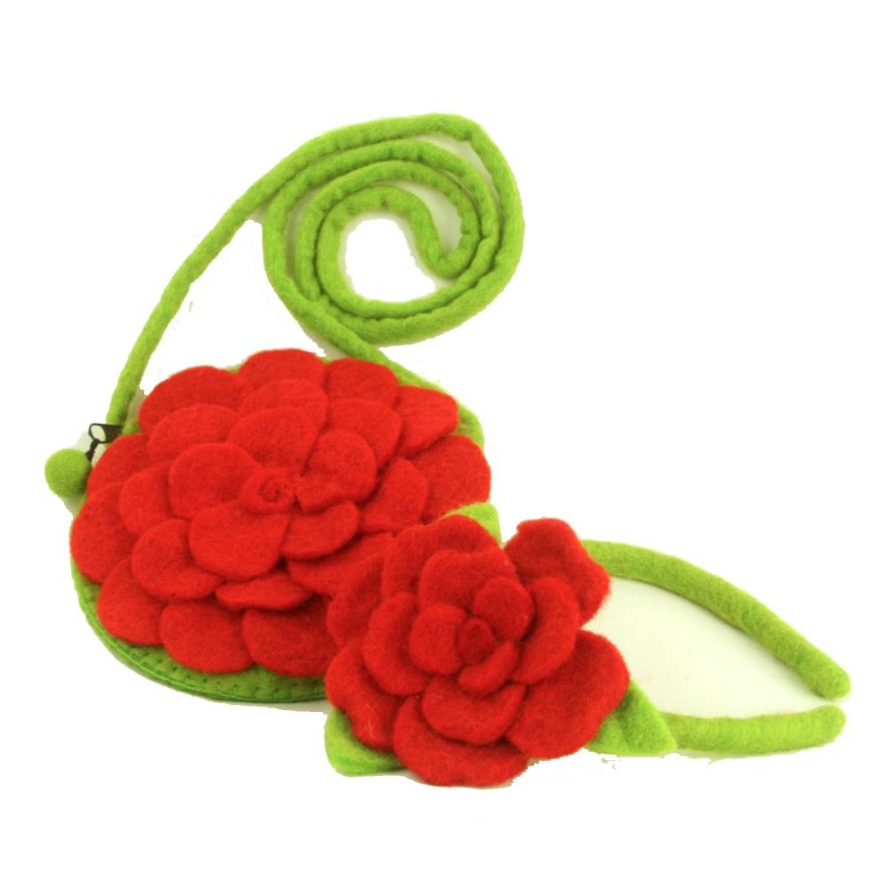 Red Rose Upcycled Felt Shoulder Bag