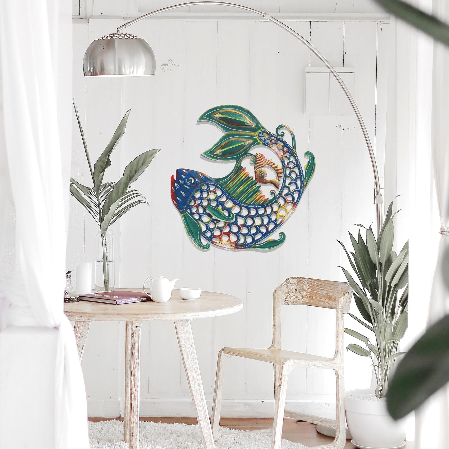 Painted Fish & Shell Steel Drum Wall Art, 24" - by Caribbean Craft