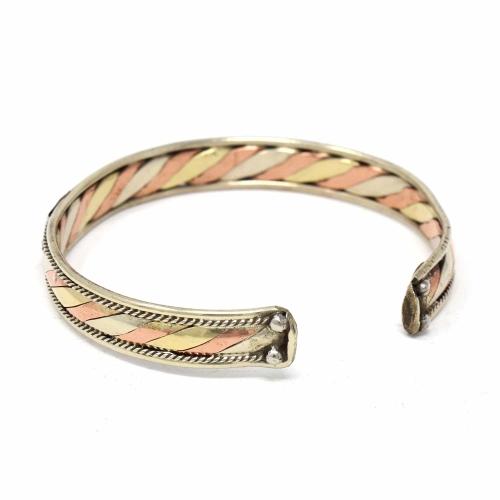 Healing Chant Copper and Brass Meditation Cuff Bracelet - DZI (J)