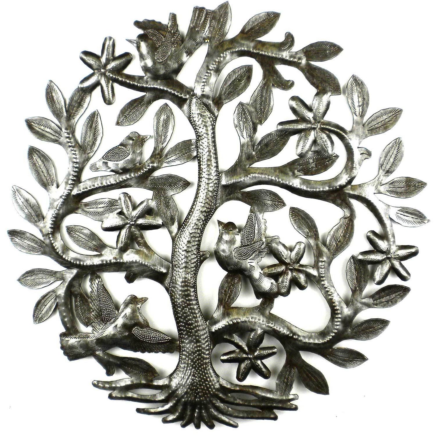 Tree of Life with Birds Steel Drum Wall Art, 14" - Croix des Bouquets