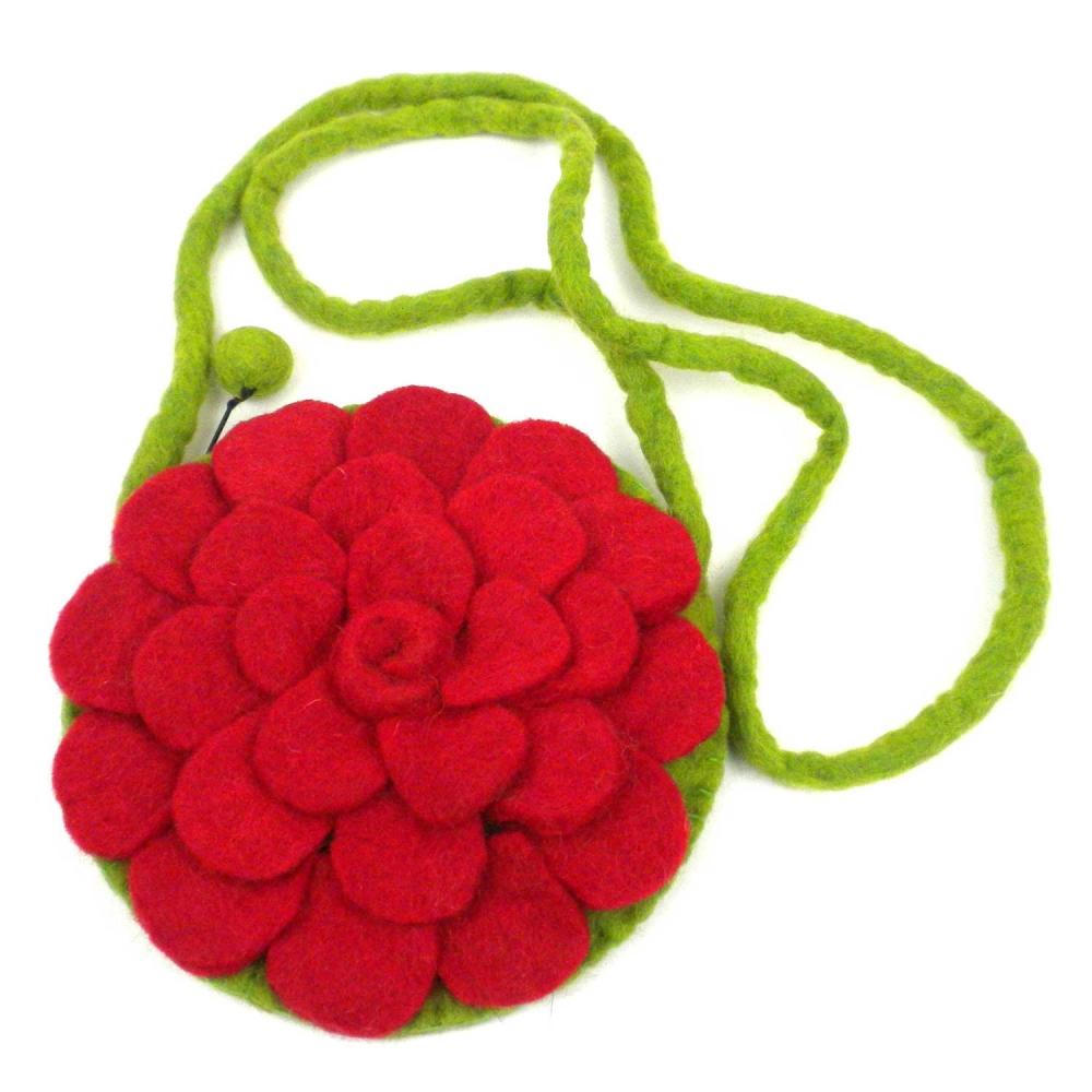 Red Rose Upcycled Felt Shoulder Bag