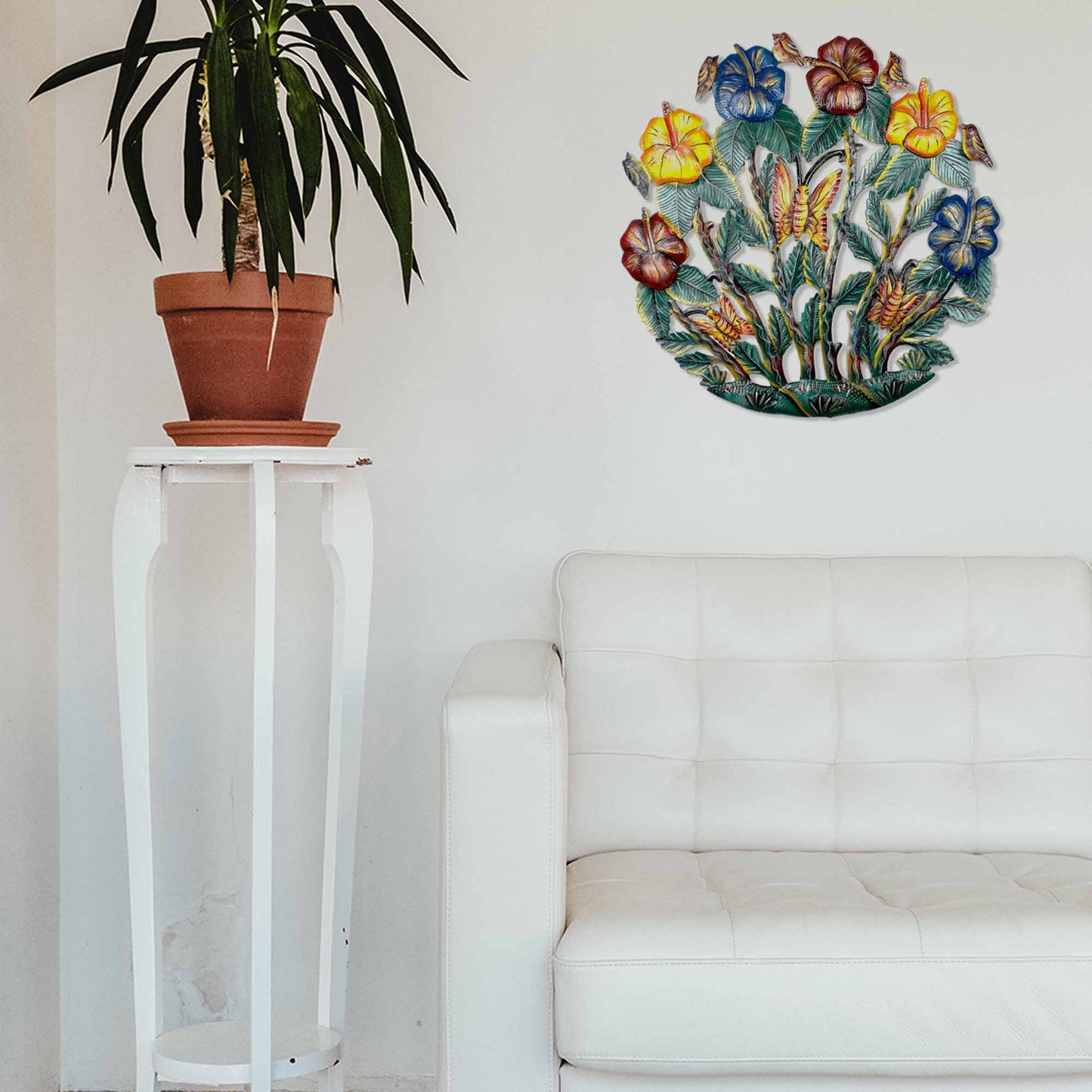 Painted Flower Garden Steel Drum Wall Art, 24" - Croix des Bouquets