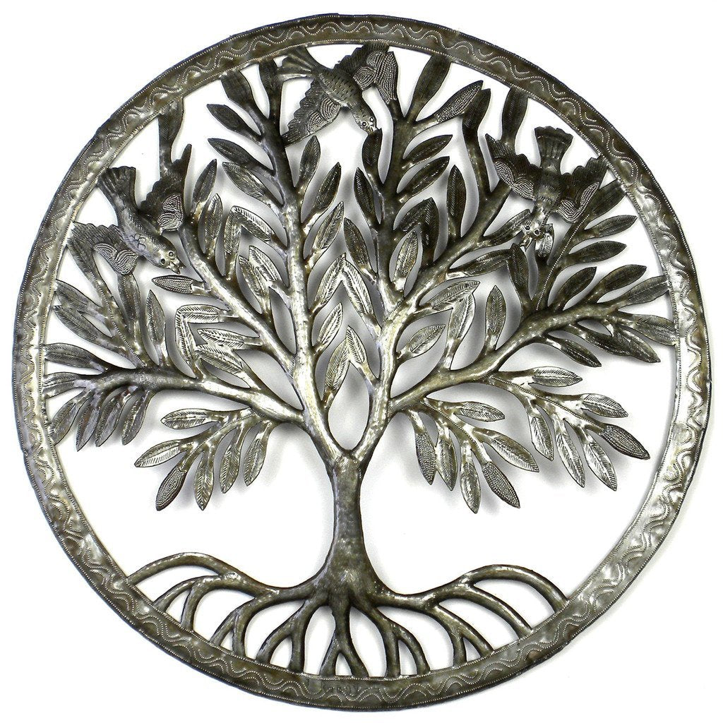 Tree of Life in Ring Steel Drum Wall Art, 24" - Croix des Bouquets