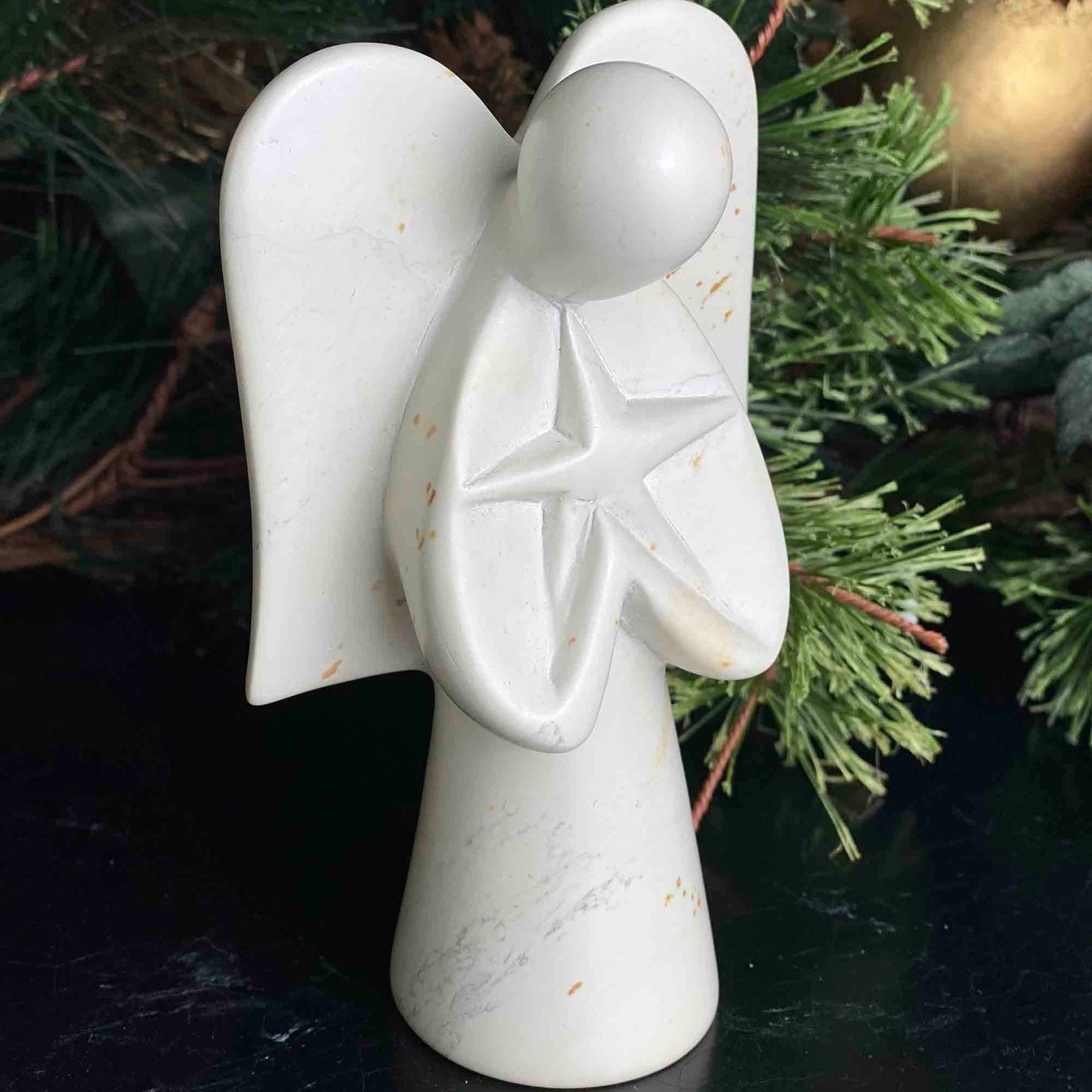 Natural Soapstone Angel Holding Star; 5"