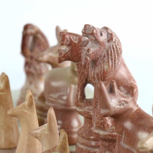 Natural Soapstone Animal Chess Set; 15" Board
