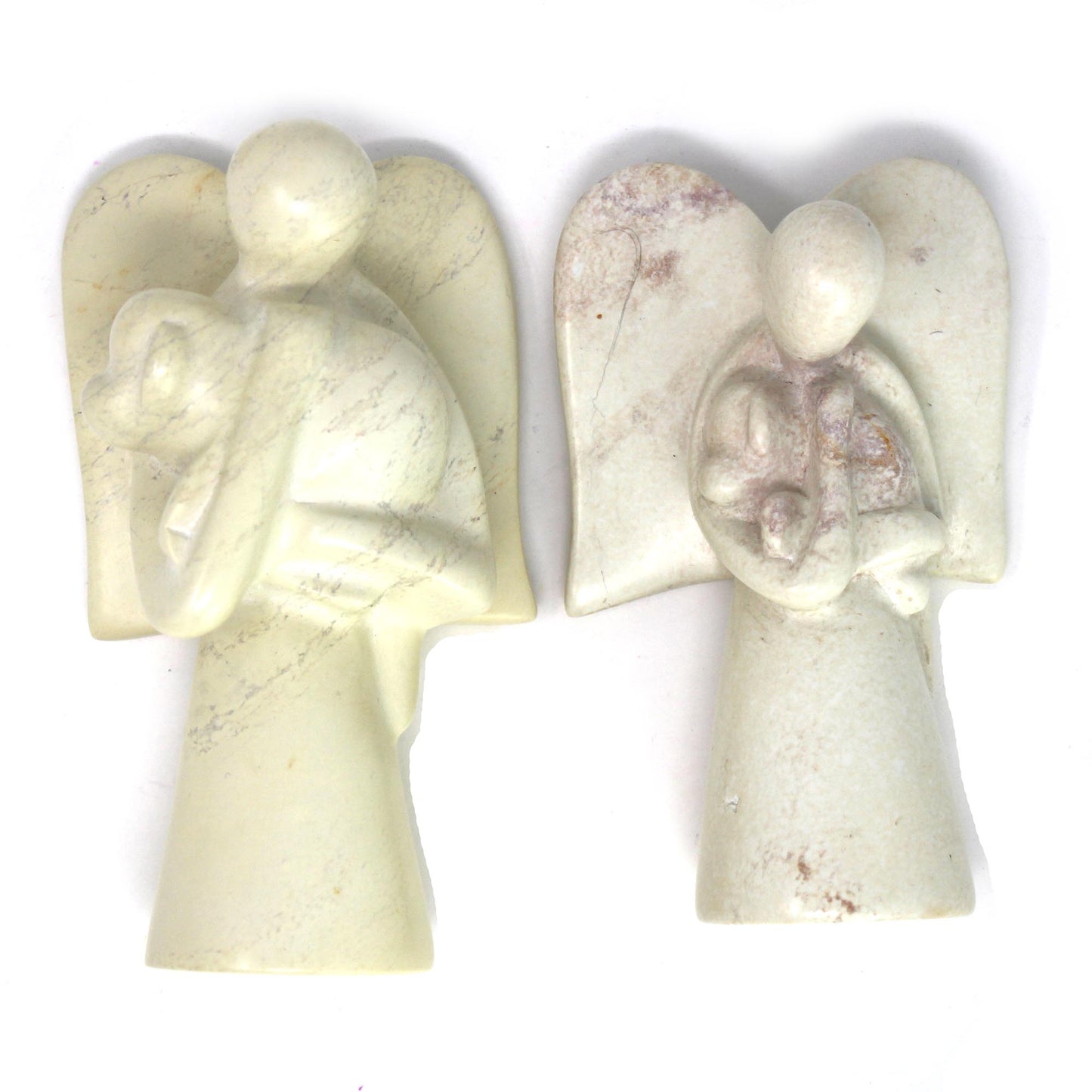 Natural Soapstone Angel Holding Dog; 5"