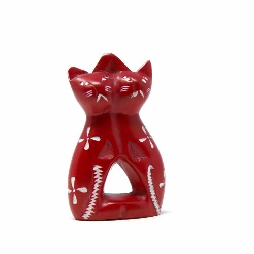 Soapstone Love Cats Sculpture; Red 4"