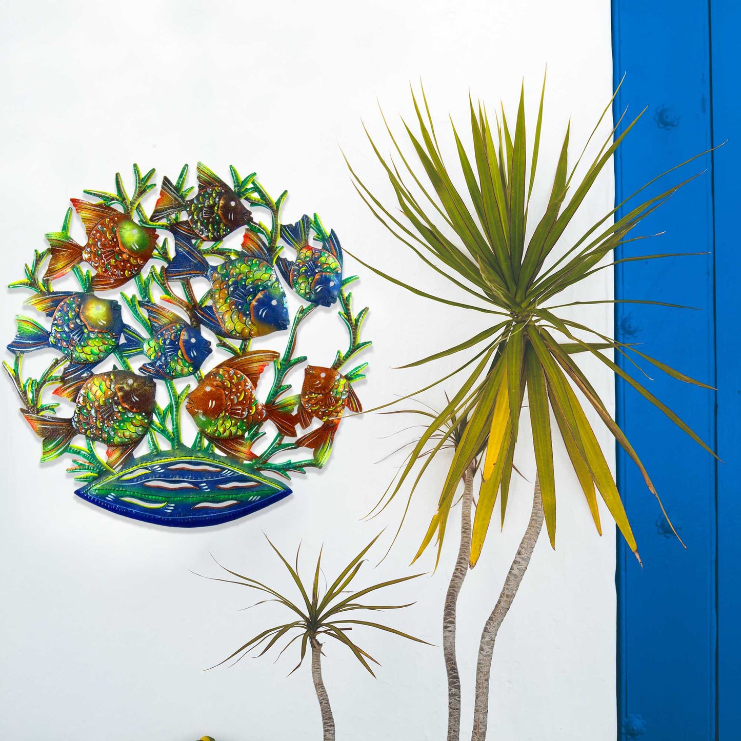Painted School of Fish Steel Drum Wall Art, 24" - Croix des Bouquets