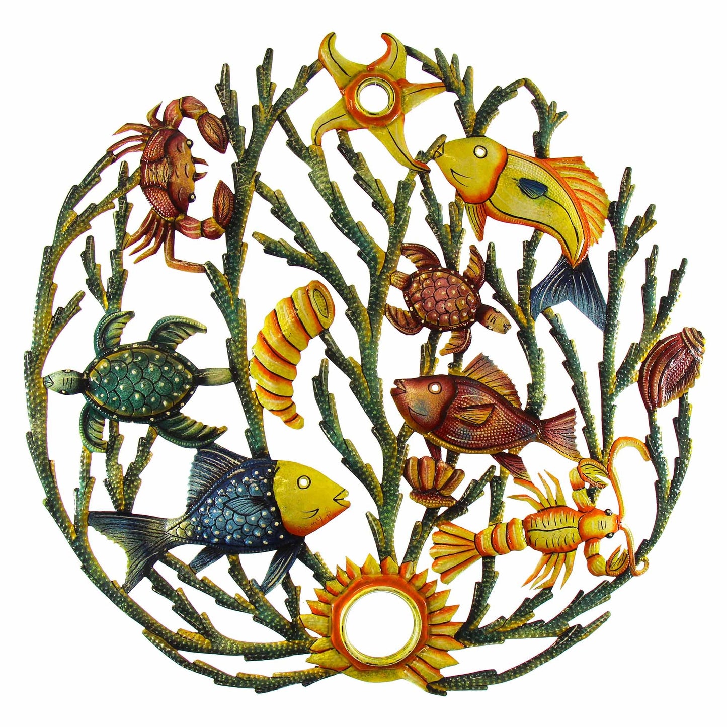 Painted Sea Life Steel Drum Wall Art, 24" - Croix des Bouquets