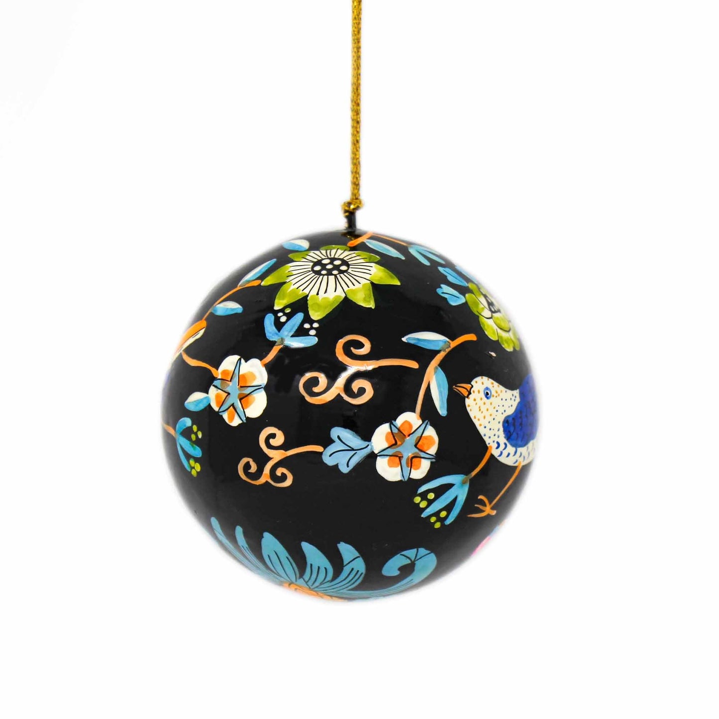 Handpainted Birds with Flowers Ornament, Set of 2