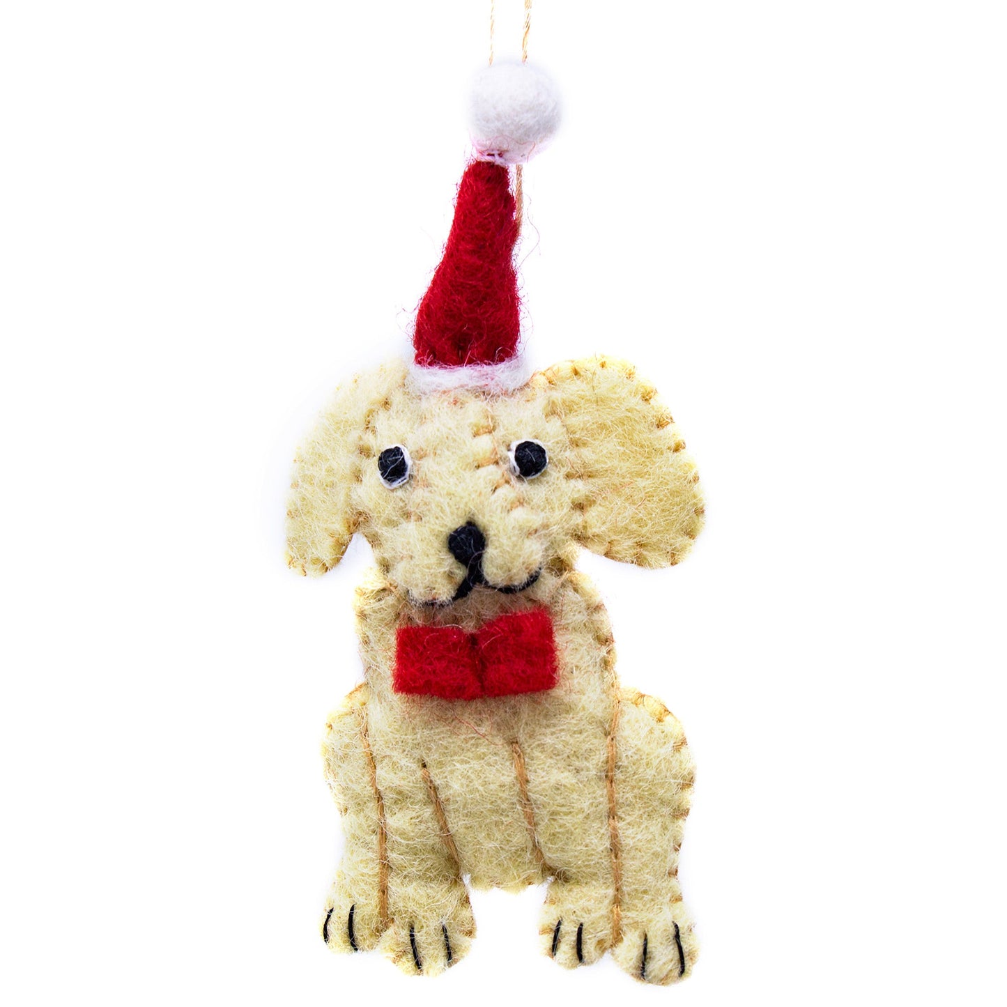 Golden Labrador Santa Handmade Felt Ornaments, Set of 2 - 5” x 2” each