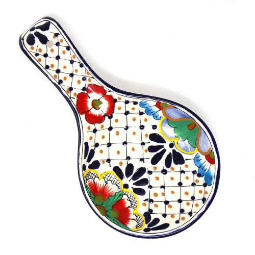 Reposacucharas de cerámica hecha a mano, lunares y flores - Encantada