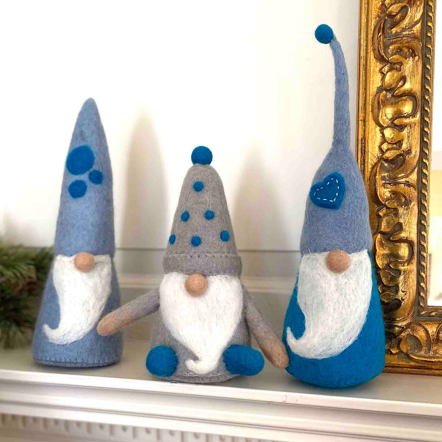 8”-10” Gnomes ~ Winter Blues Felt Gnomes Trio, Set of 3