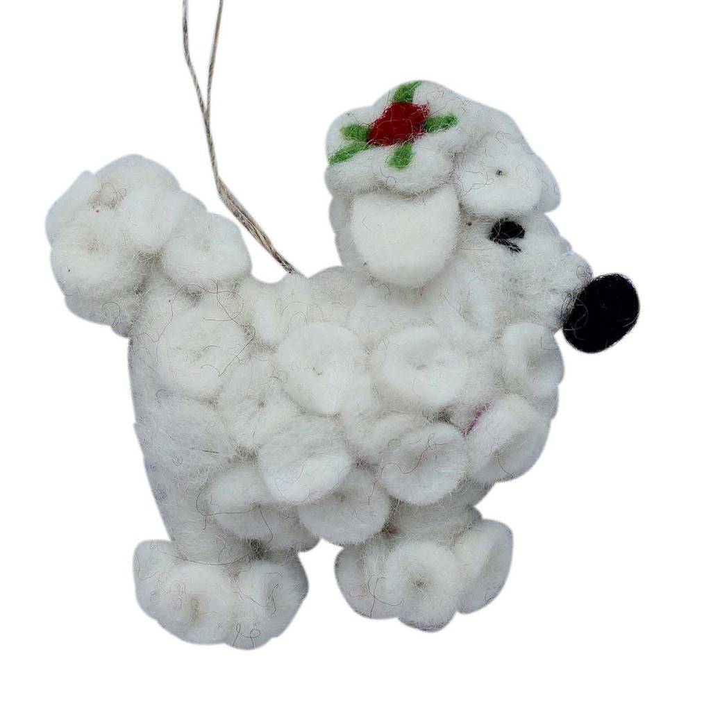 Poodle Dog Handmade Felt Ornaments, Set of 2 - 4” x 2.5” each