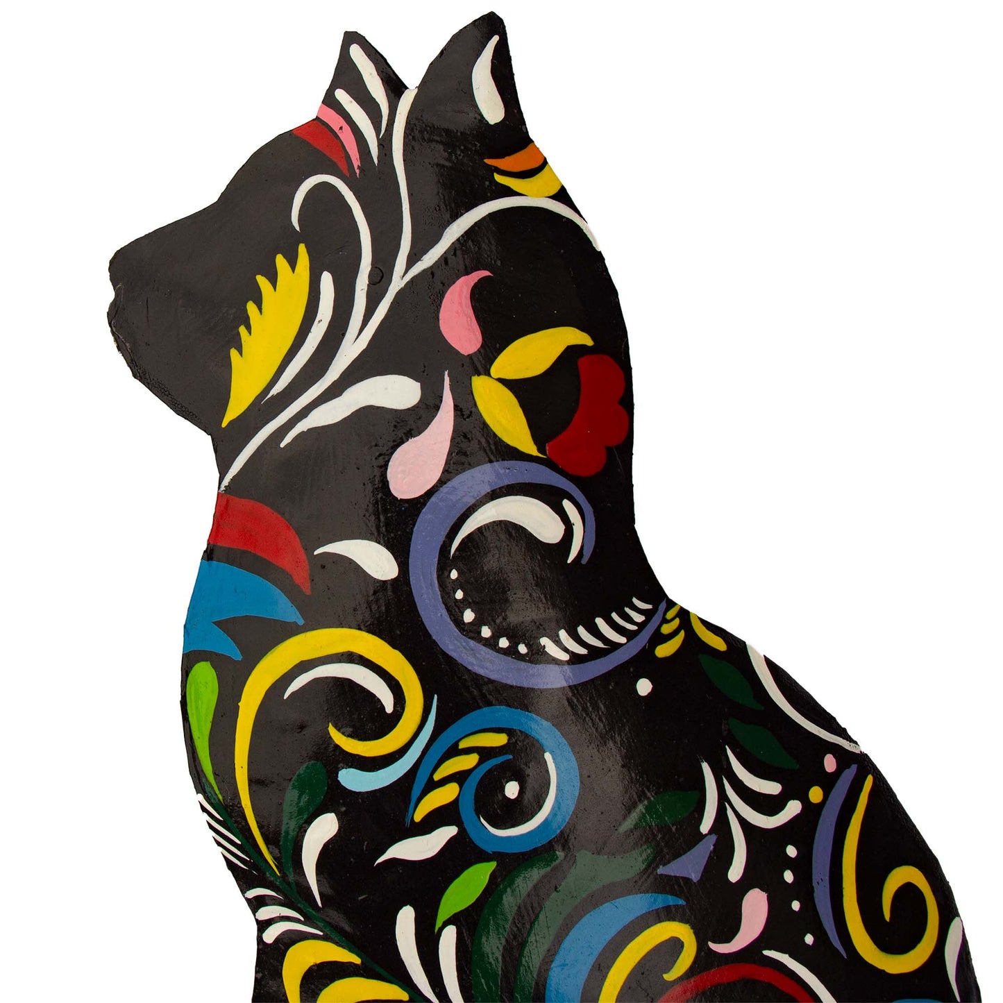 Thoughtful Kitty Painted Haitian Steel Drum Wall Art - approx. 14.5” x 11”