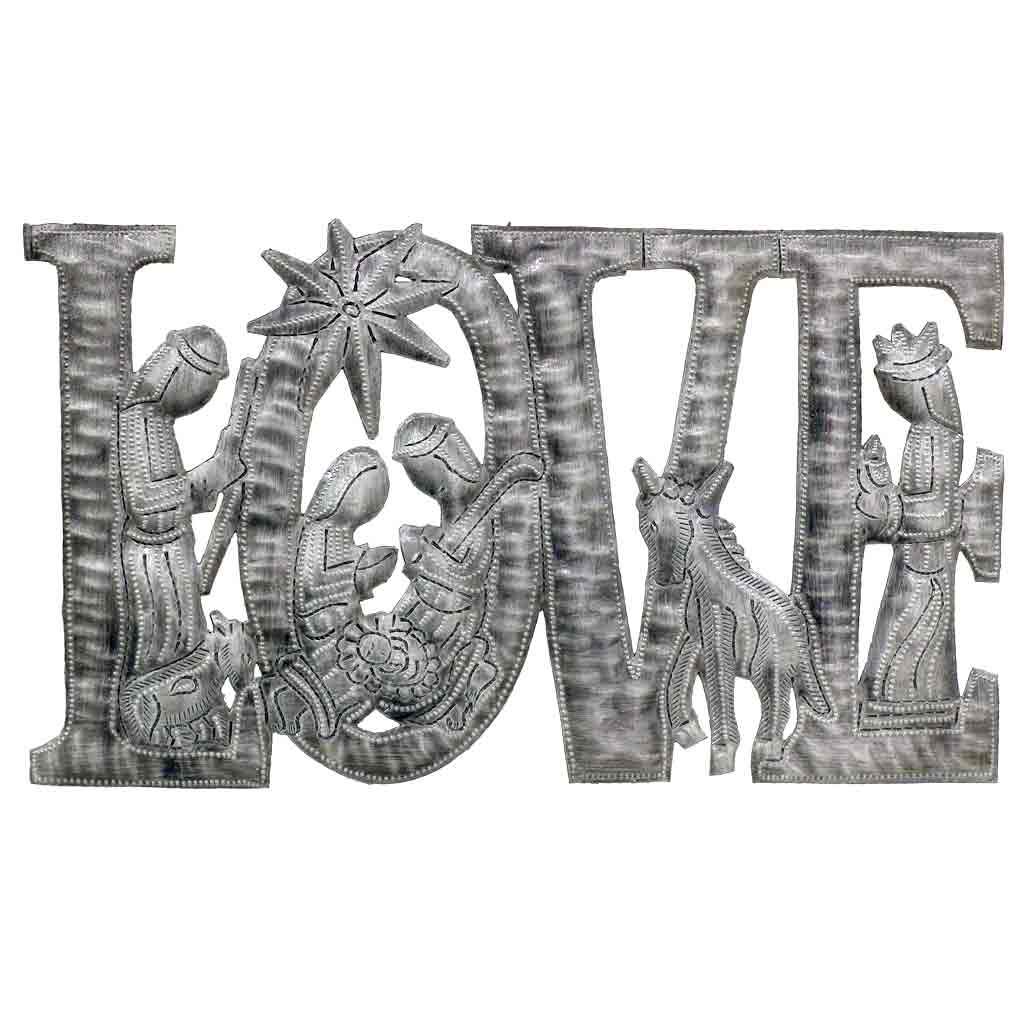 LOVE Metal Art with Nativity Scene - approx. 14" x 9"