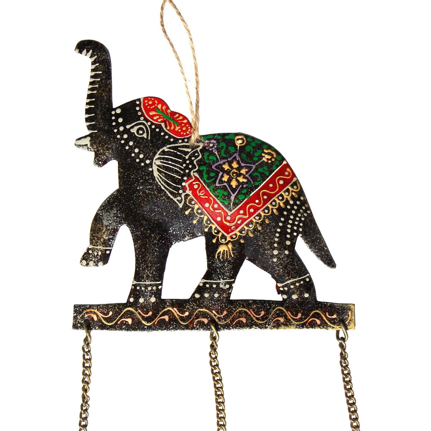 Embossed Elephant Chime, Hand-painted Recycled Iron
