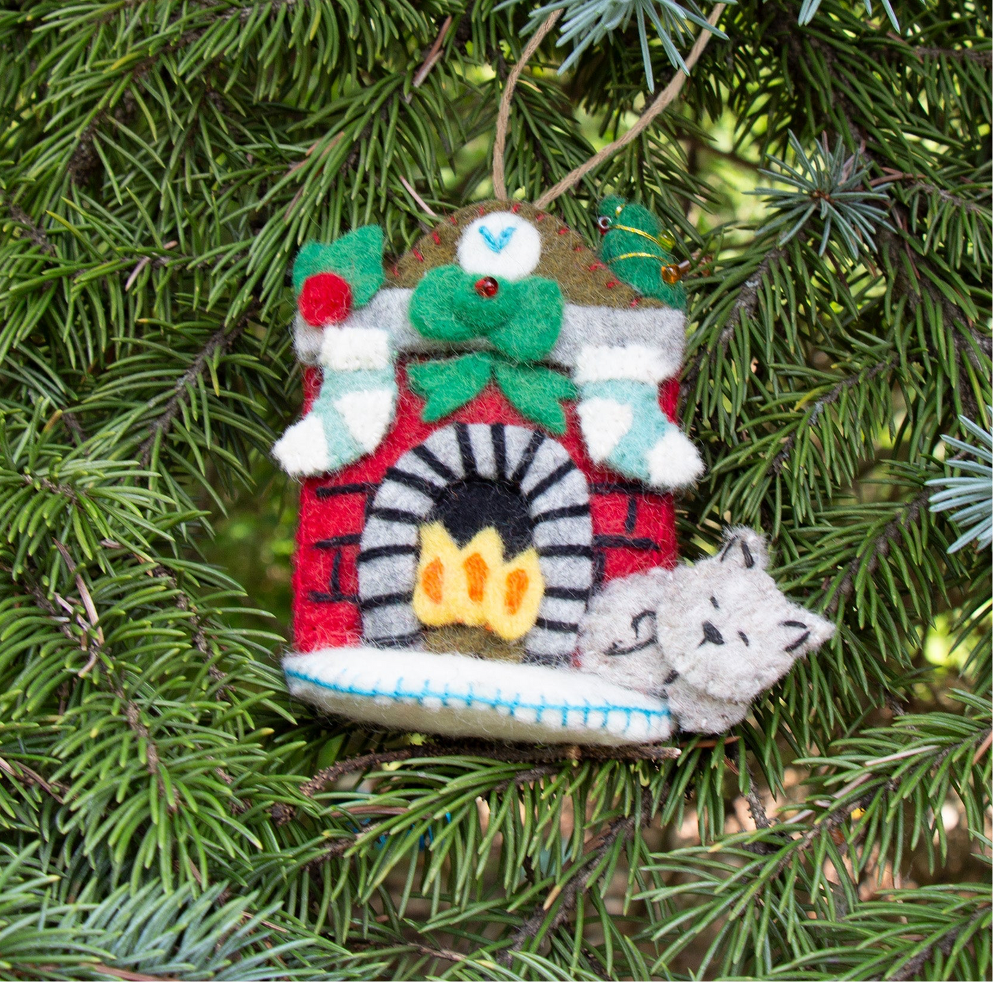 Night Before Xmas Cat Handmade Felt Ornament