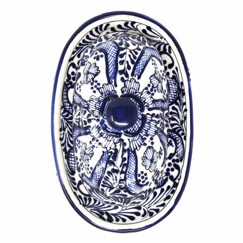 Plato de mantequilla de cerámica hecho a mano, flor azul - Encantada