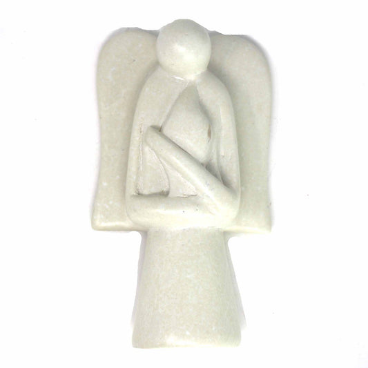 Hand-Carved Angel with Eternal Light Soapstone Sculpture; 5” tall x 3” wide