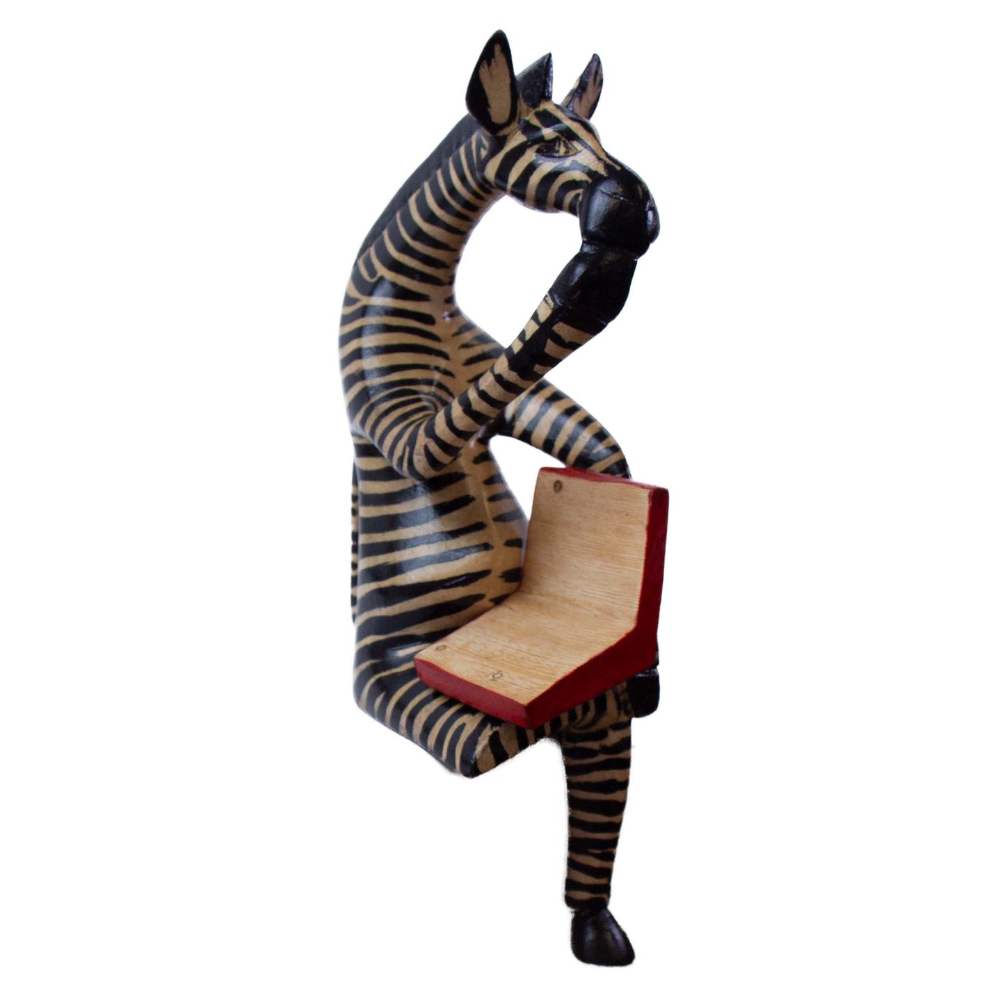 Thinking Zebra Carved Jacaranda Wood Sculpture Shelf Decor