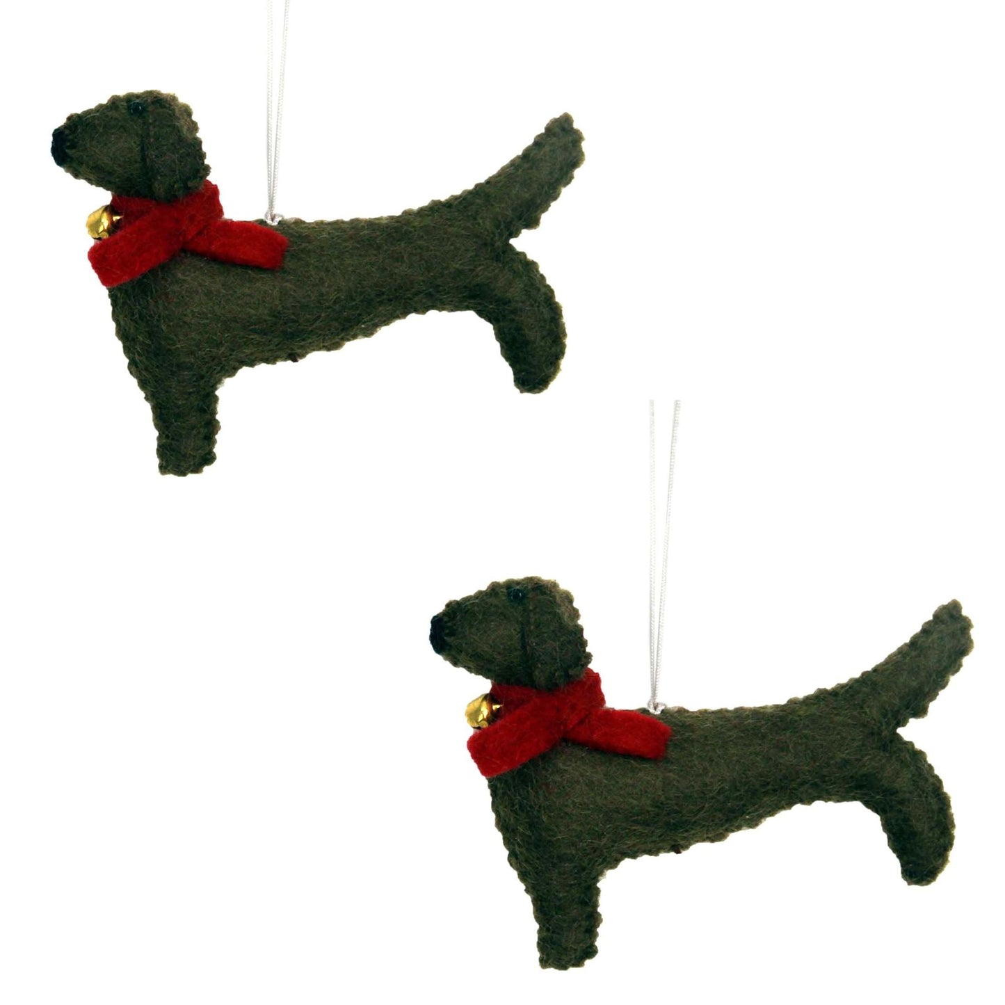 Dachshund Dog Handmade Felt Ornaments, Set of 2 - 4” x 2” each